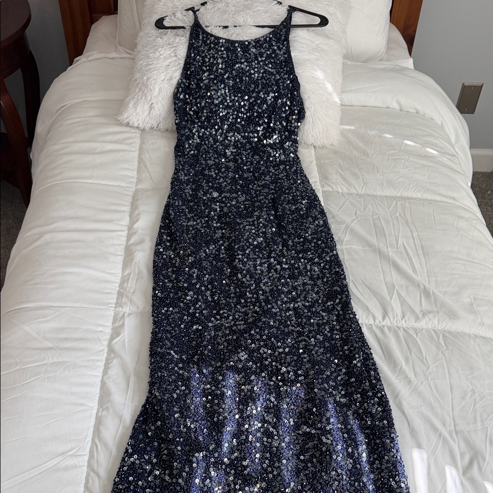 Scala Navy Sequin Prom Dress